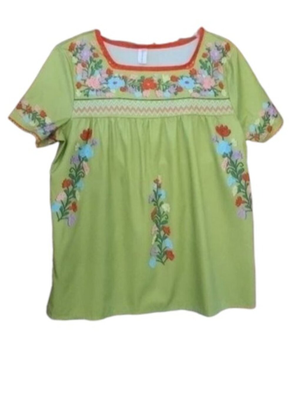 Chicyea Floral Embroidered Green Blouse Small